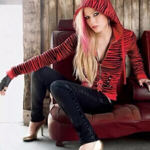 Abbey Dawn Avril Lavigne Zebra Striped Hoodie Cat Ears & Studs  XL